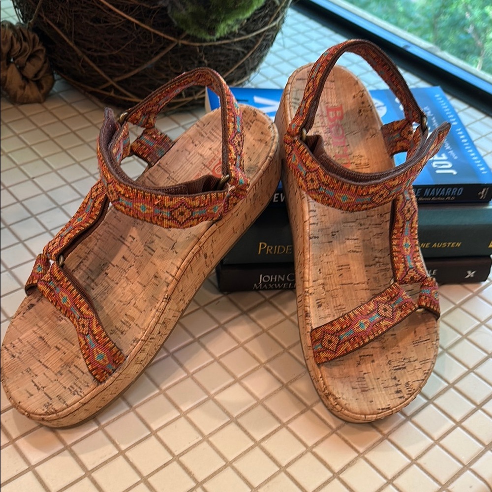 Born Red and Orange Sandals with Cork Footbed by Born